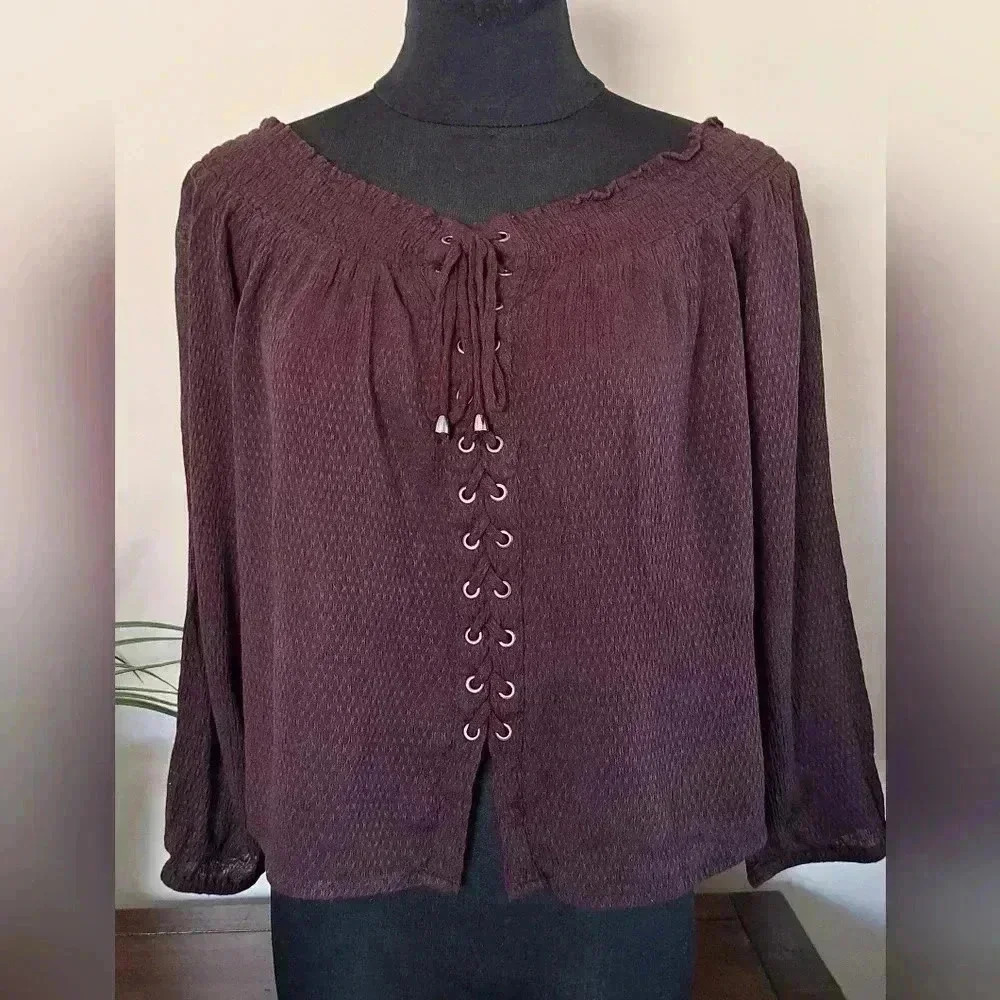 ❤️ Harlow Maroon Off the Shoulder Top Small
